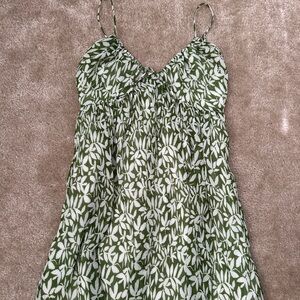 Green and white red floral dress